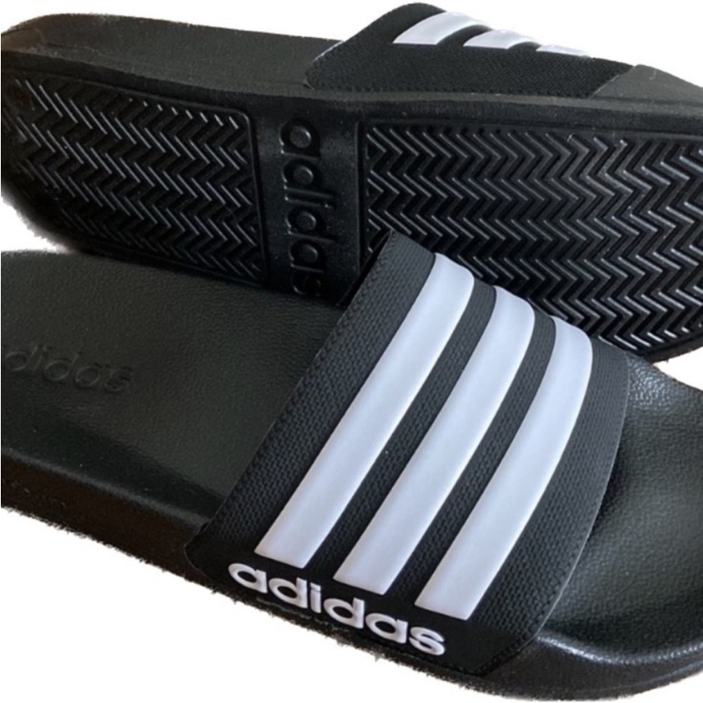 NIB Adidas Black and White Striped Slides